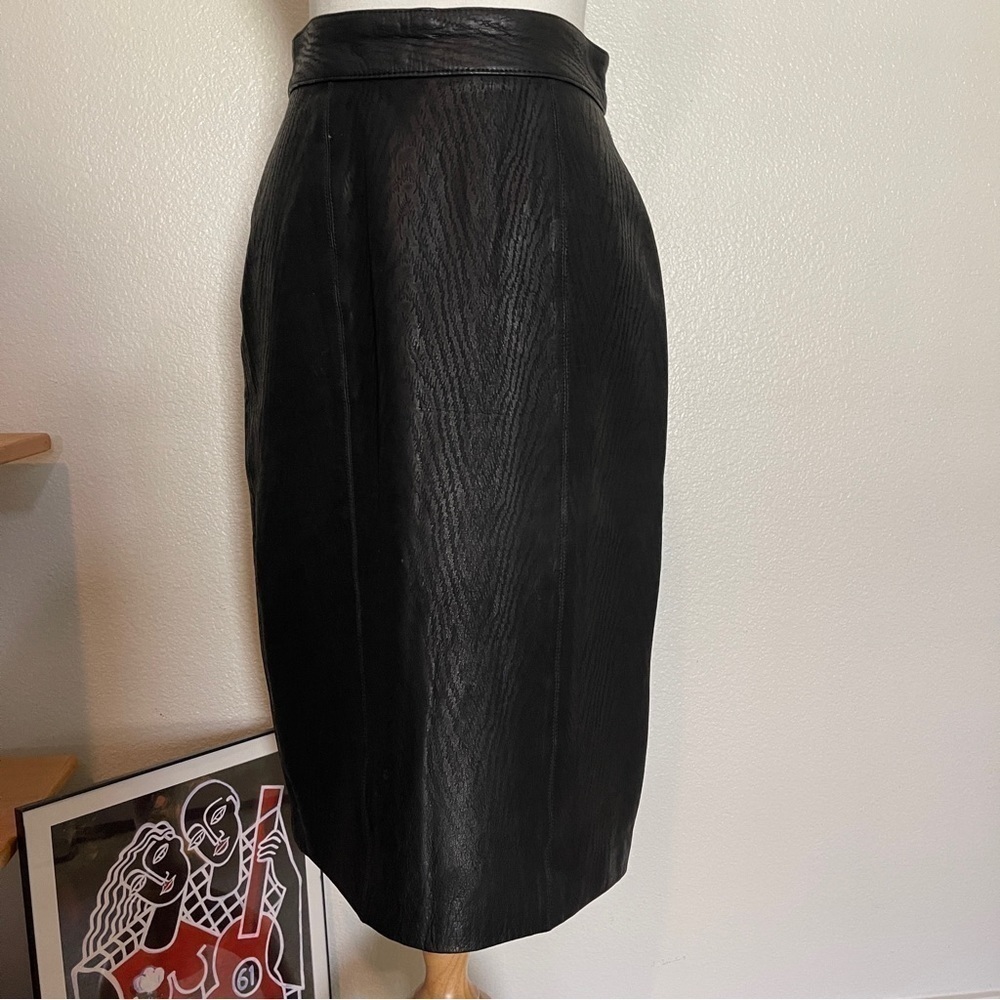 Tony Lambert Leather Skirt | Embossed Animal Print Pattern | Size 8